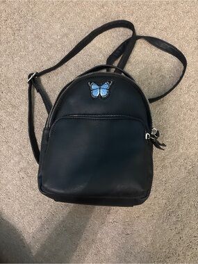 Black Mini Backpack with Blue Butterfly Accent